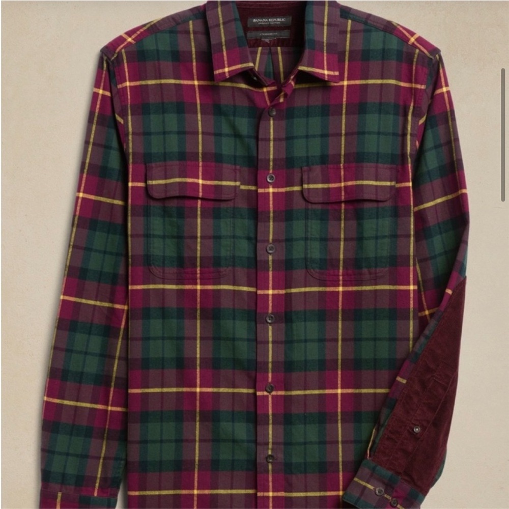 Banana Republic Luxe Plaid Flannel Shirt Jacket Organic Cotton Standard Fit